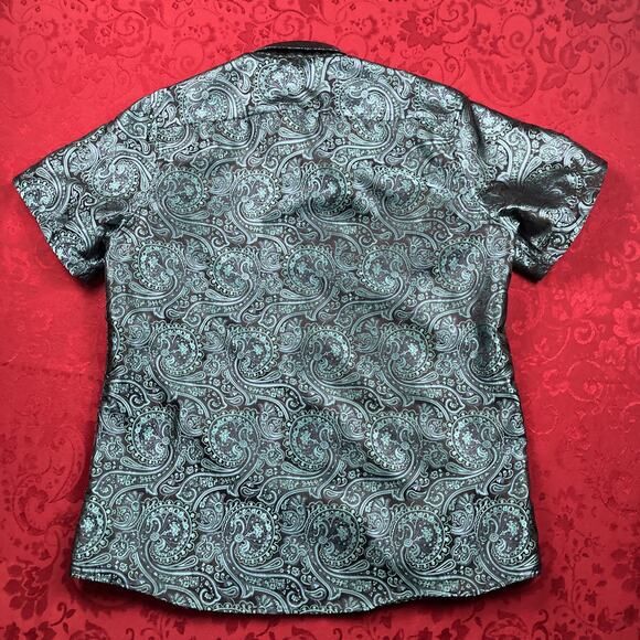 Hi-Tie Jacquard Paisley Button Up Shirt Men’s L Short Sleeve Made W/Tie Material - Picture 8 of 10